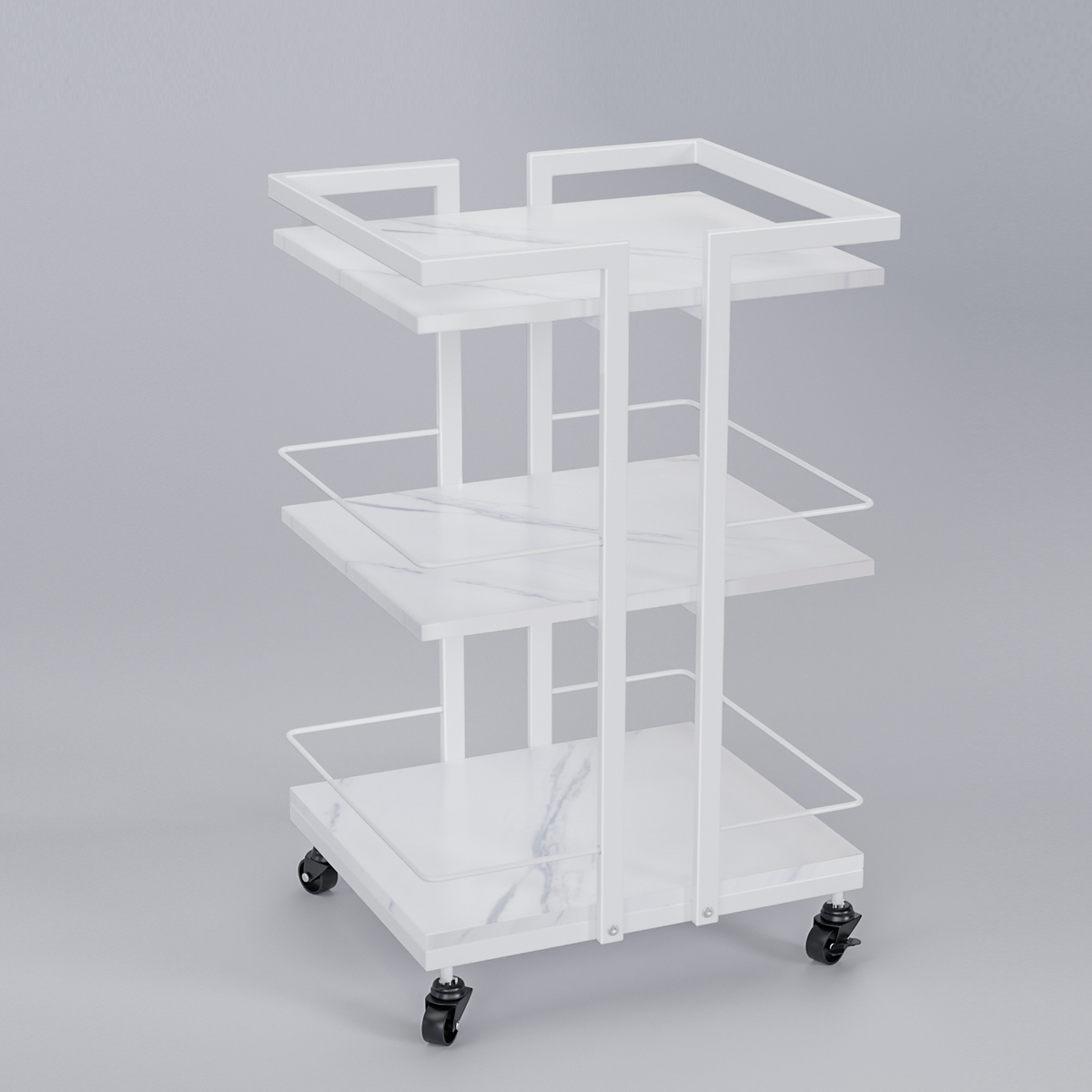 OmySalon ST1501 Rolling Esthetician Trolley Cart w/Wheels & 3 Wood Shelves