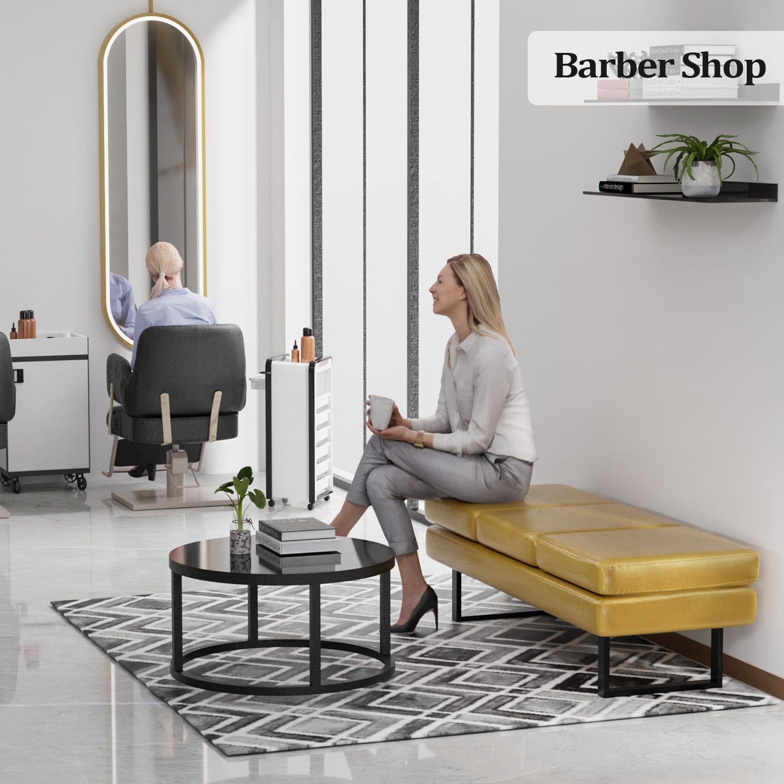 OmySalon WB Modern Reception Waiting Room Bench Chair with Thickened Iron Leg for Beauty Barber Salon SPA Office