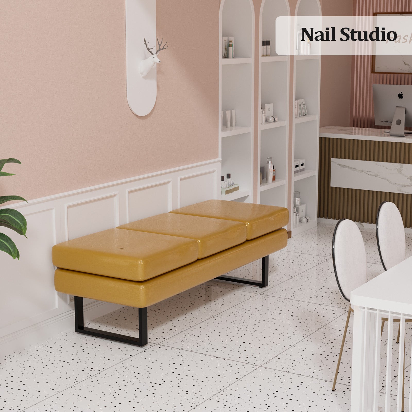 OmySalon WB Modern Reception Waiting Room Bench Chair with Thickened Iron Leg for Beauty Barber Salon SPA Office