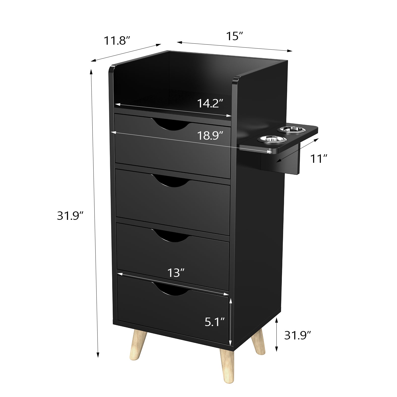 OmySalon HSC-16 4-Layer Salon Styling Storage Station w/4 Drawers 2 Hair Dryer Holders & Raised Table Legs