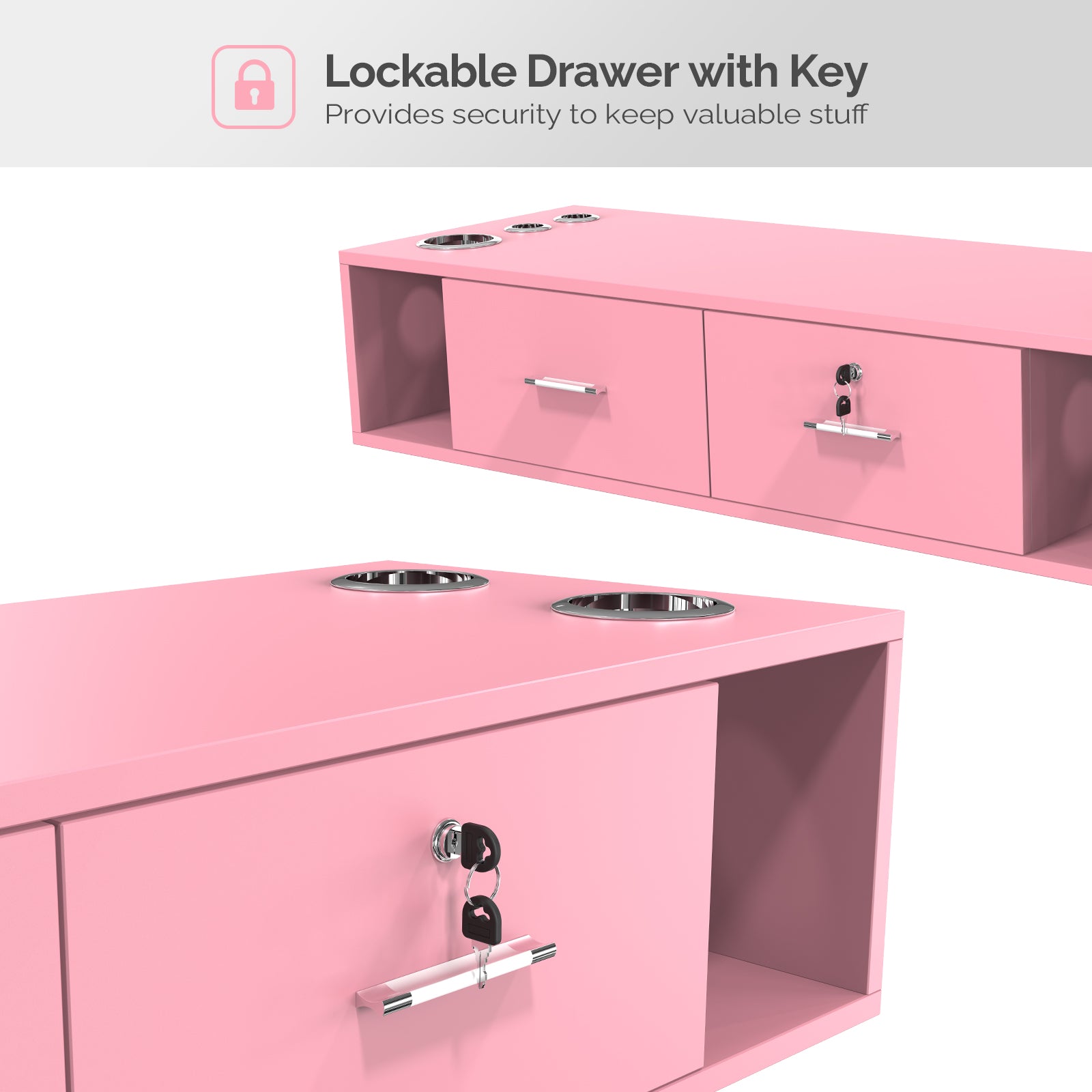 OmySalon HSC-17 Wall Mount Salon Styling Station w/2 Lockable Drawers 2 Side Open Space 5 Hair Dryer Holders