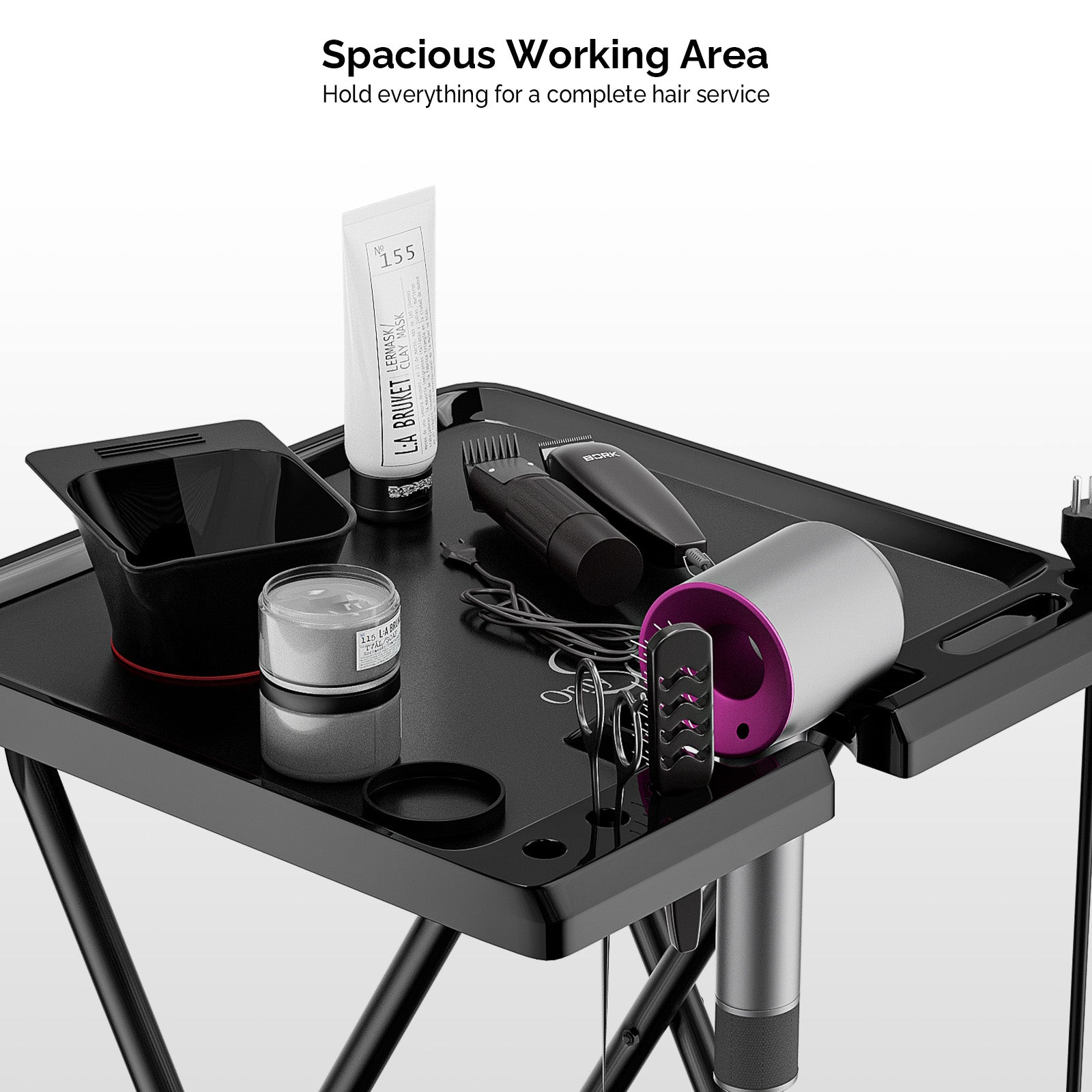 OmySalon ST1203 Foldable Rolling Salon Tray Trolley Cart w/Wheels & 2 Color Bowls 1 Drawer