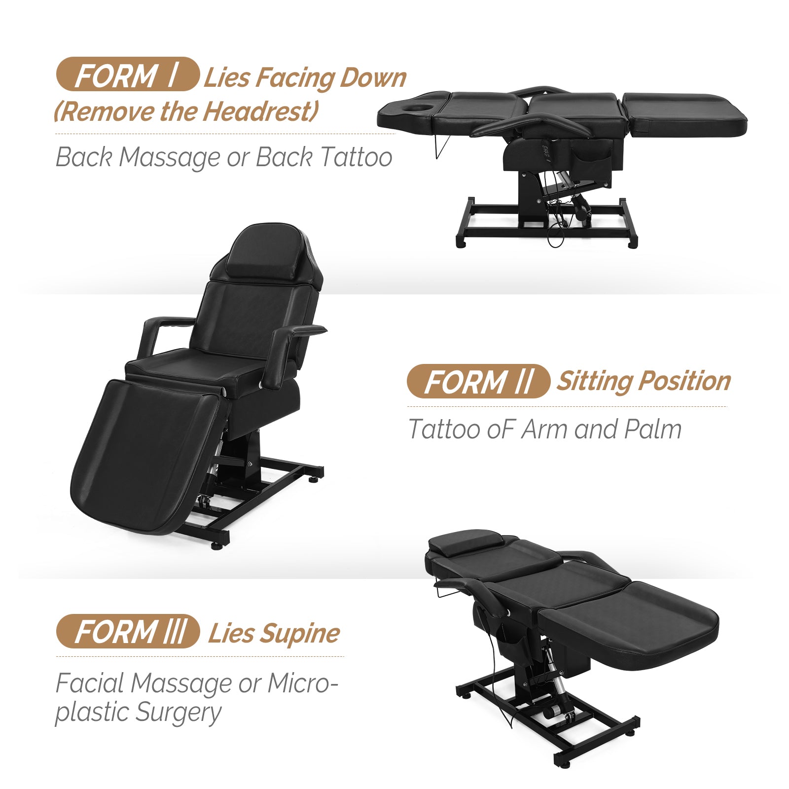 OmySalon FESB 75in Fully Electric Remote Adjustable Facial Massage Bed