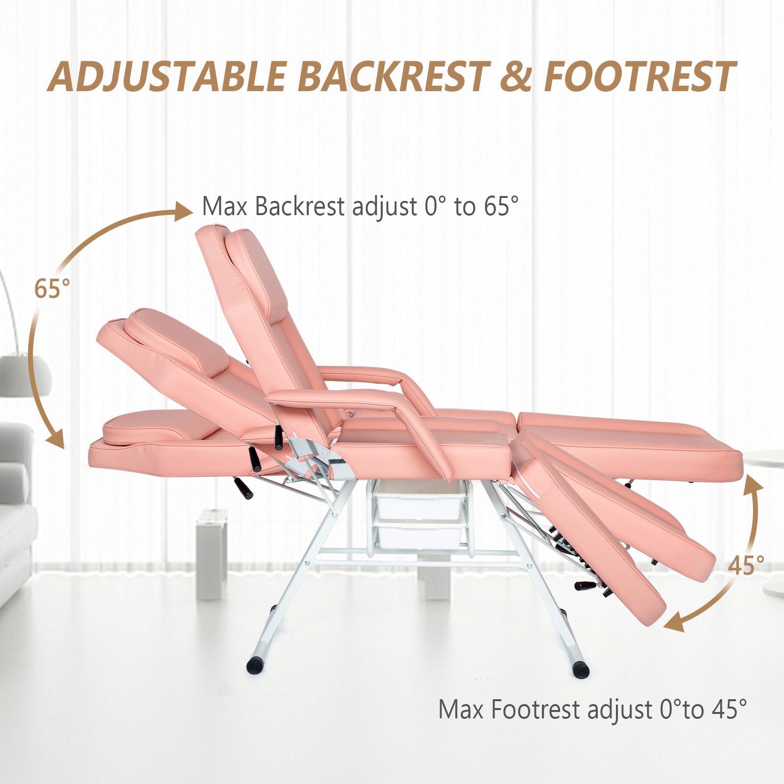 OmySalon SBWD 72in Adjustable Facial Massage Bed w/2 Beauty Baskets