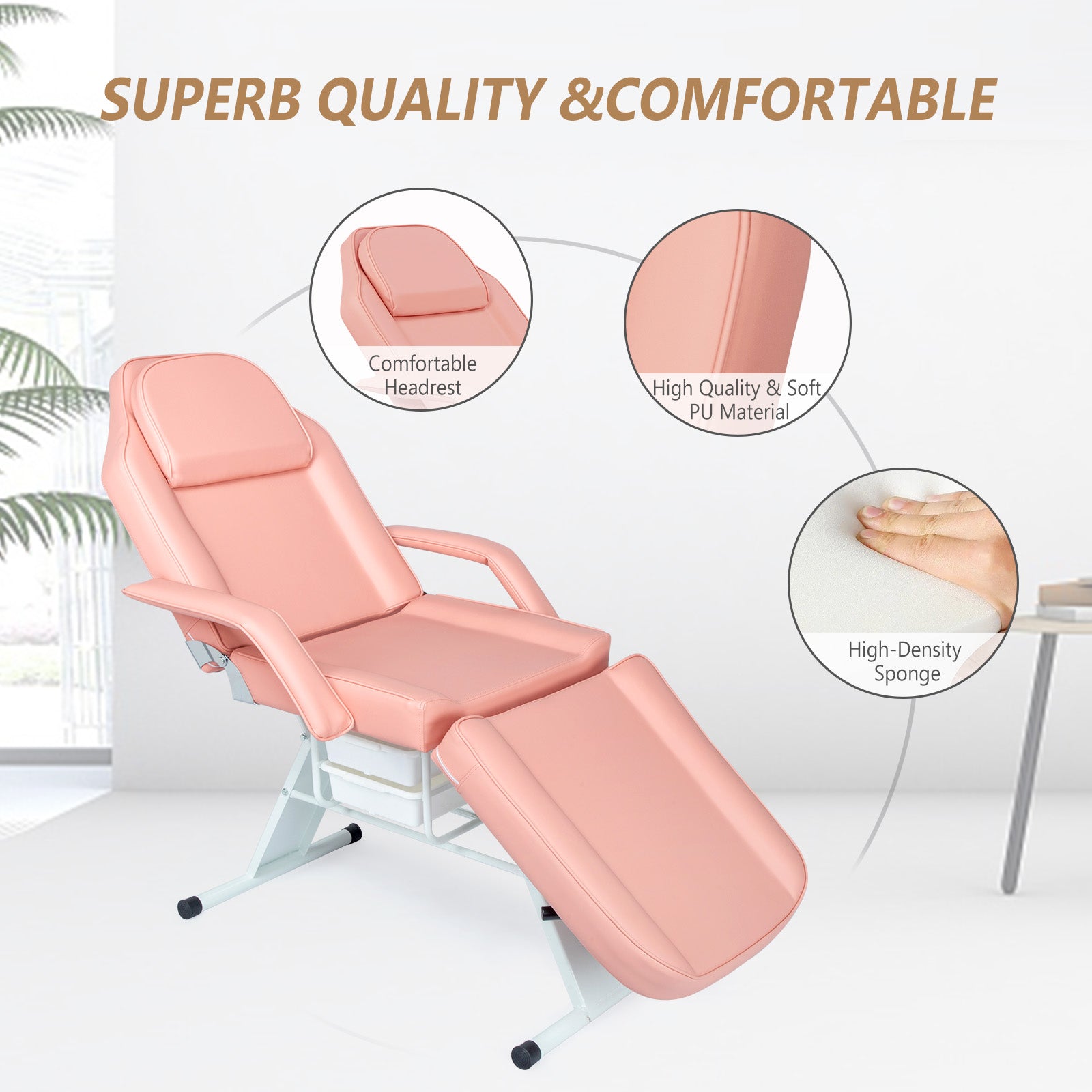 OmySalon SBWD 72in Adjustable Facial Massage Bed w/2 Beauty Baskets