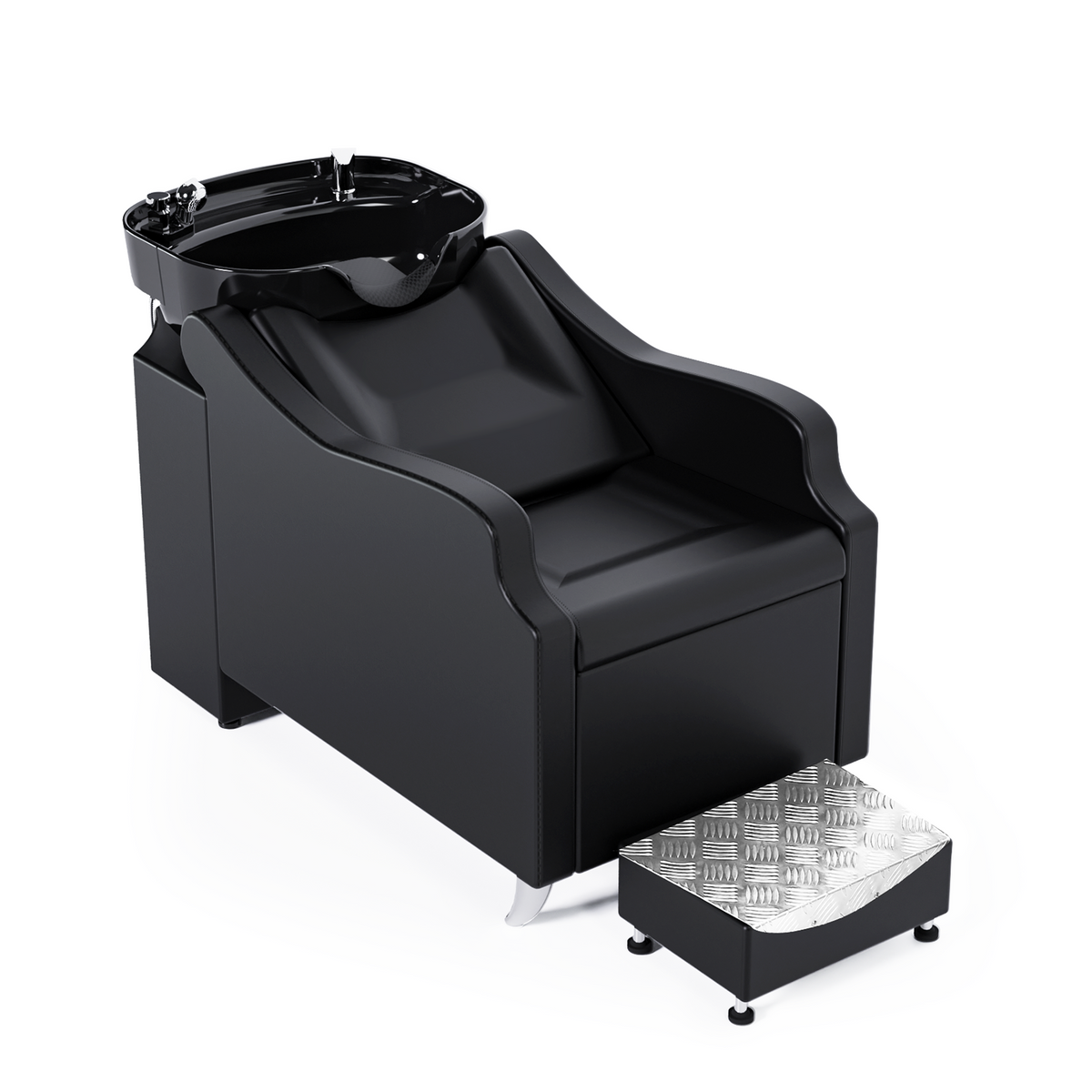 OmySalon BU1301 Salon Shampoo Bowl and Chair Backwash Unit with Extra Large Ceramic Bowl & Freestanding Ottoman