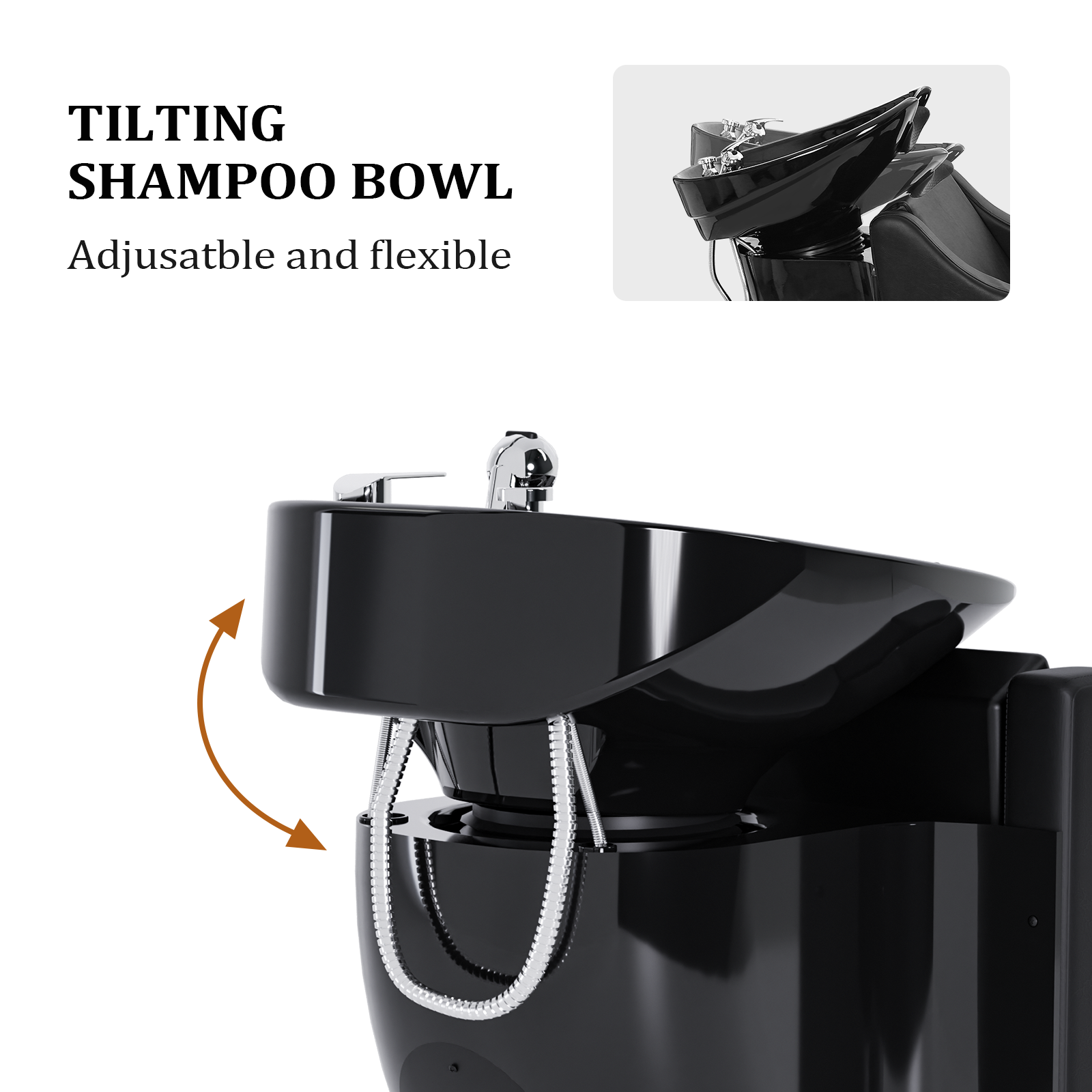 OmySalon BU1211 Electric Shampoo Bowl and Chair Backwash Unit with Reclining Legrest & Tilting Porcelain Shampoo Sink