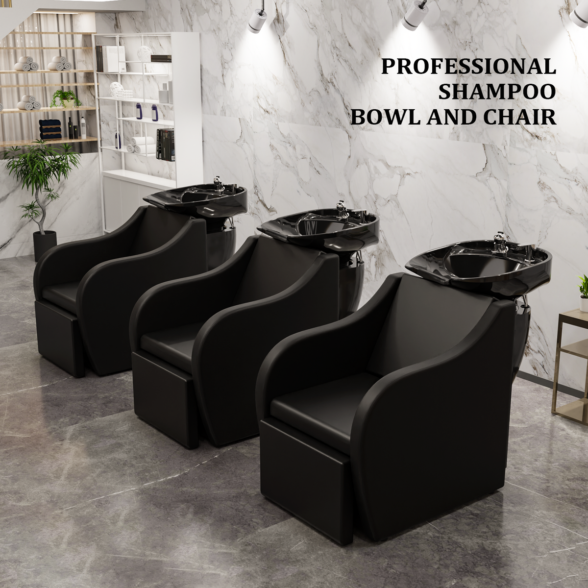 OmySalon BU1211 Electric Shampoo Bowl and Chair Backwash Unit with Reclining Legrest & Tilting Porcelain Shampoo Sink