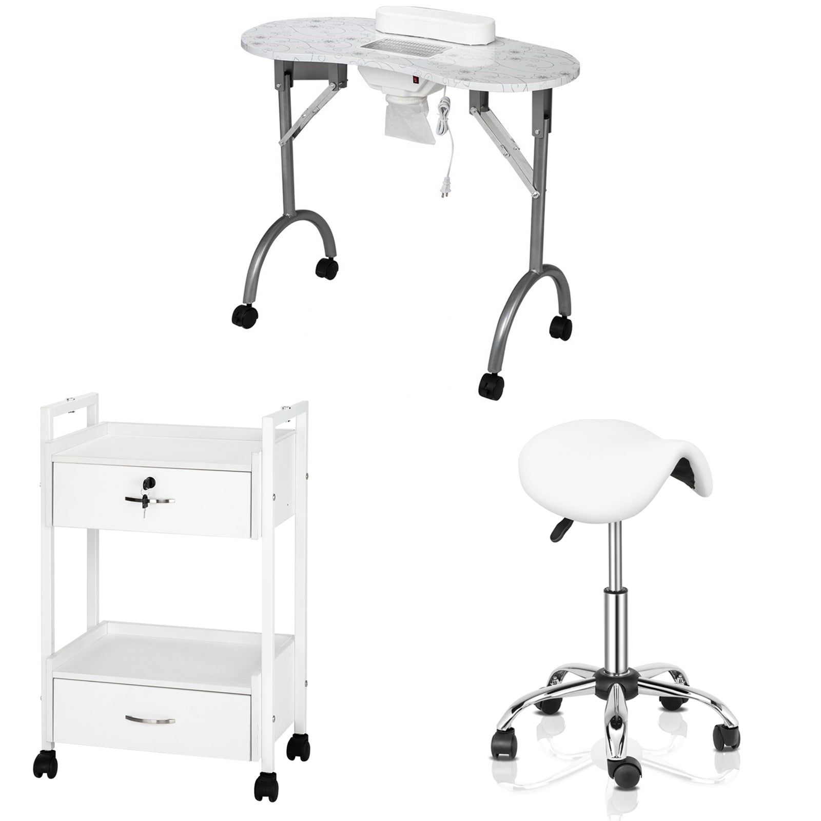 Omysalon 1 Operator Basic Nail Salon Package with Two Drawers White