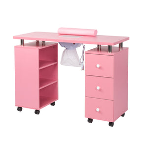 Omysalon 3DMT-DC Nail Manicure Table w/Electric Dust Collector & Wrist Rest & 3 Layers Open Side Cabinets 3 Drawers