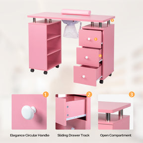 Omysalon 3DMT-DC Nail Manicure Table w/Electric Dust Collector & Wrist Rest & 3 Layers Open Side Cabinets 3 Drawers