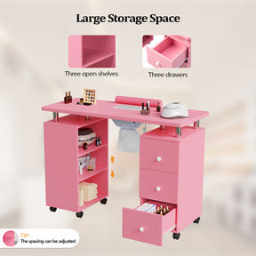 Omysalon 3DMT-DC Nail Manicure Table w/Electric Dust Collector & Wrist Rest & 3 Layers Open Side Cabinets 3 Drawers