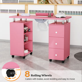 Omysalon 3DMT-DC Nail Manicure Table w/Electric Dust Collector & Wrist Rest & 3 Layers Open Side Cabinets 3 Drawers