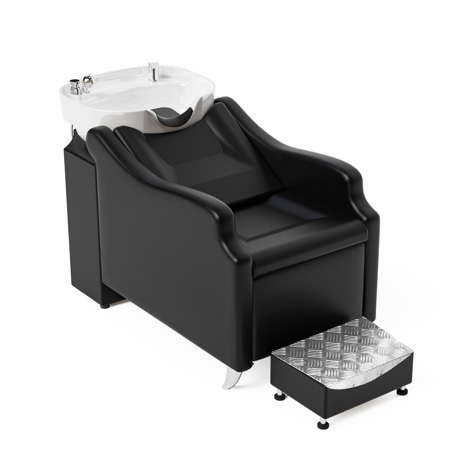 OmySalon BU1301 Salon Shampoo Bowl and Chair Backwash Unit with Extra Large Ceramic Bowl & Freestanding Ottoman