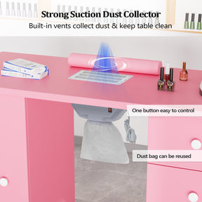 Omysalon Nail Manicure Table w/Electric Dust Collector & Wrist Rest & 1 Large Cabinet 4 Drawers