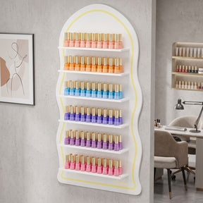 OmySalon Wall-Mounted Wavy 6-Tier Nail Polish Rack With 5.5" Extra-Tall Shelves