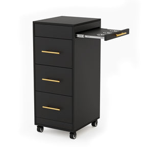 OmySalon Wooden Salon Trolley Cart Hairdresser Mobile Storage Cabinet with Wheels Black/White/Rustic Brown