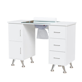 OmySalon MTDGL Nail Manicure Table w/Glass Top & Electric Dust Collector & Wrist Rest