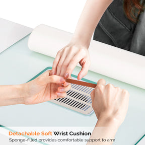 OmySalon MTDGL Nail Manicure Table w/Glass Top & Electric Dust Collector & Wrist Rest