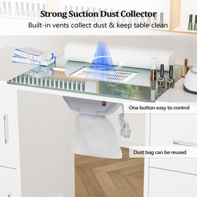 OmySalon MTDGL Nail Manicure Table w/Glass Top & Electric Dust Collector & Wrist Rest