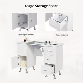 OmySalon MTDGL Nail Manicure Table w/Glass Top & Electric Dust Collector & Wrist Rest