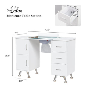 OmySalon MTDGL Nail Manicure Table w/Glass Top & Electric Dust Collector & Wrist Rest