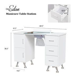 OmySalon Nail Manicure Table w/Glass Top & Electric Dust Collector & Wrist Rest