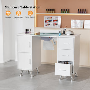 OmySalon MTDGL Nail Manicure Table w/Glass Top & Electric Dust Collector & Wrist Rest