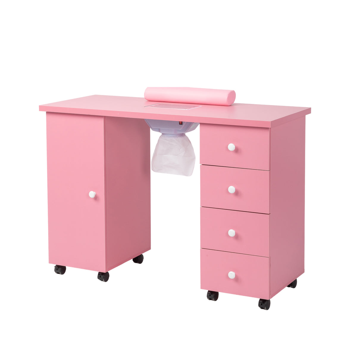 Omysalon Nail Manicure Table w/Electric Dust Collector & Wrist Rest & 1 Large Cabinet 4 Drawers