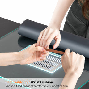 OmySalon MTDGL Nail Manicure Table w/Glass Top & Electric Dust Collector & Wrist Rest
