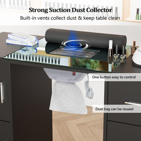OmySalon MTDGL Nail Manicure Table w/Glass Top & Electric Dust Collector & Wrist Rest