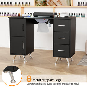 OmySalon MTDGL Nail Manicure Table w/Glass Top & Electric Dust Collector & Wrist Rest