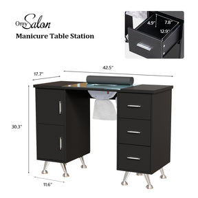 OmySalon MTDGL Nail Manicure Table w/Glass Top & Electric Dust Collector & Wrist Rest