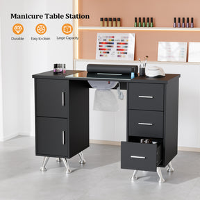 OmySalon MTDGL Nail Manicure Table w/Glass Top & Electric Dust Collector & Wrist Rest