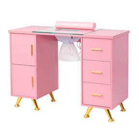 OmySalon MTDGL Nail Manicure Table w/Glass Top & Electric Dust Collector & Wrist Rest