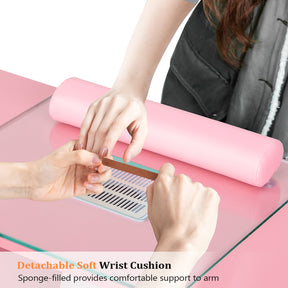 OmySalon MTDGL Nail Manicure Table w/Glass Top & Electric Dust Collector & Wrist Rest