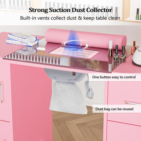 OmySalon MTDGL Nail Manicure Table w/Glass Top & Electric Dust Collector & Wrist Rest