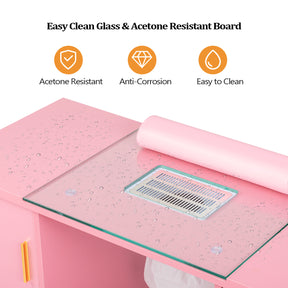 OmySalon MTDGL Nail Manicure Table w/Glass Top & Electric Dust Collector & Wrist Rest