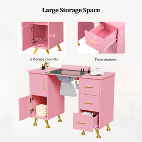 OmySalon MTDGL Nail Manicure Table w/Glass Top & Electric Dust Collector & Wrist Rest
