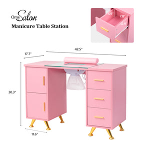 OmySalon MTDGL Nail Manicure Table w/Glass Top & Electric Dust Collector & Wrist Rest