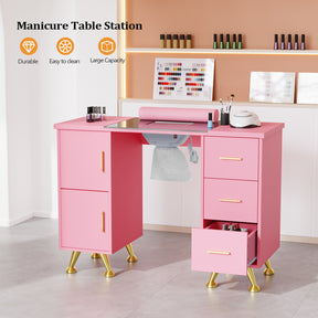 OmySalon MTDGL Nail Manicure Table w/Glass Top & Electric Dust Collector & Wrist Rest