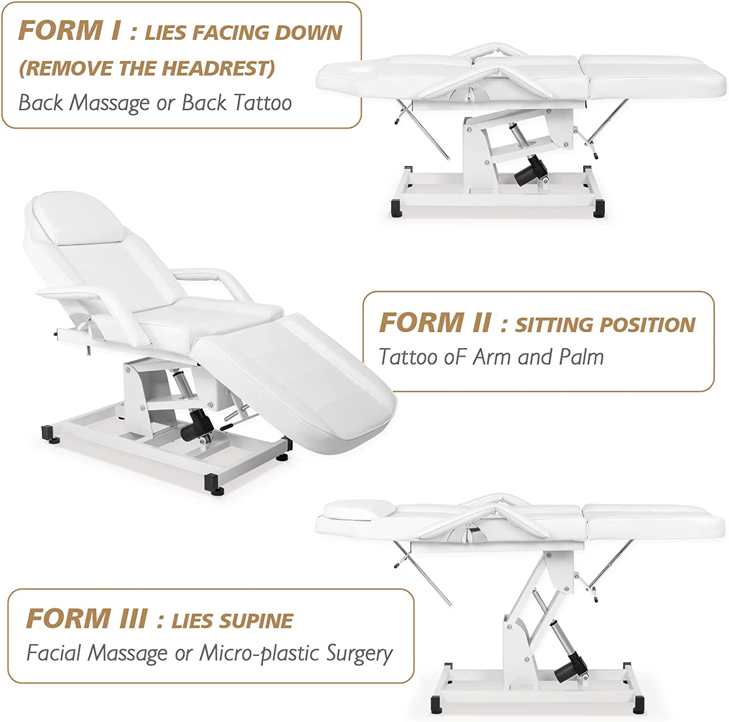 OmySalon 72in Electric Height Remote Adjustable Facial Massage Bed w/Hydraulic Rotating Stool