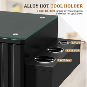 OmySalon SCGFD Modern Retro Salon Styling Station with Glass Top, 4 Drawers & 3 Hot Tool Holders