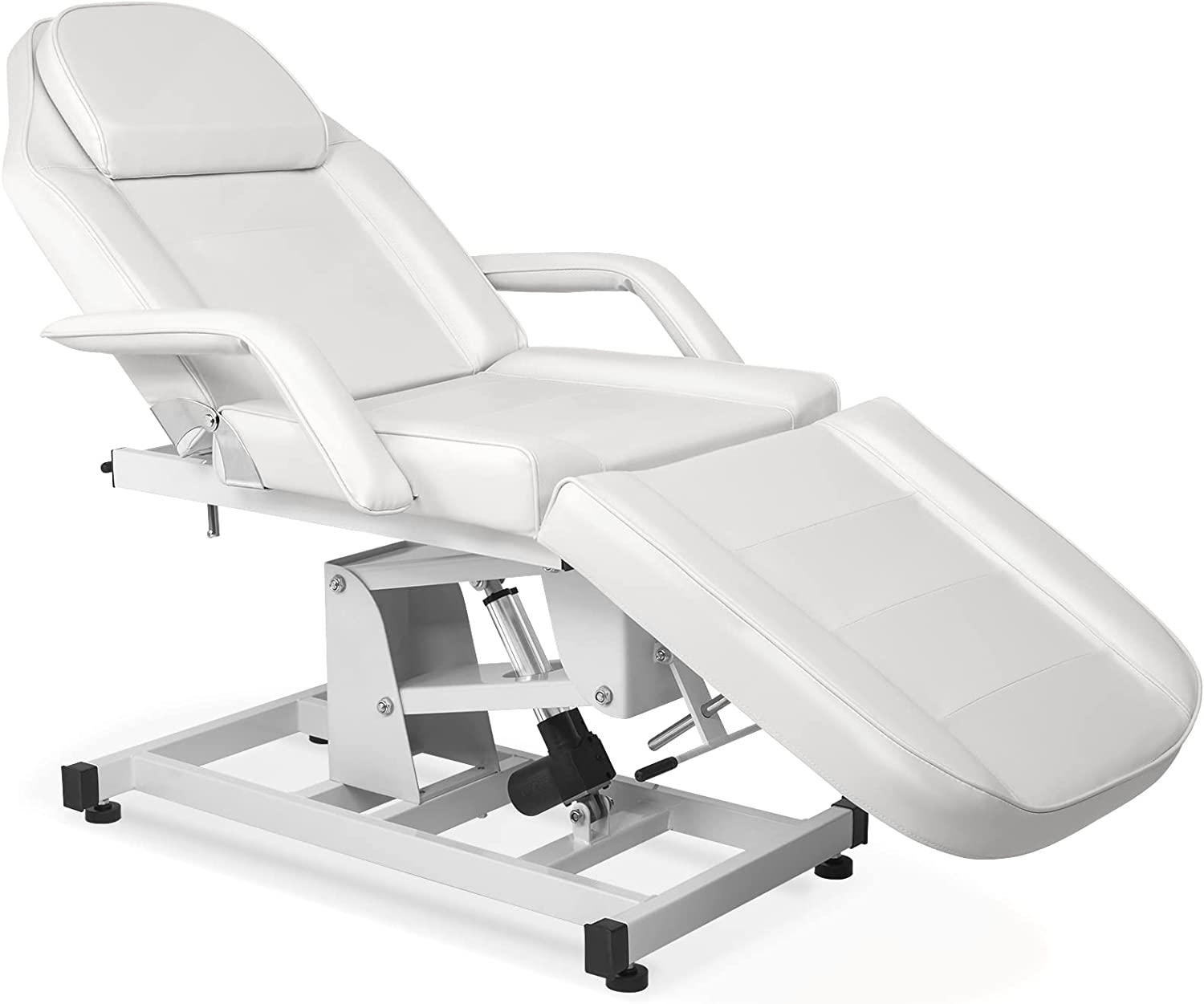 OmySalon 72in Electric Height Adjustable Facial Massage Bed with Hydraulic Stool White/Black