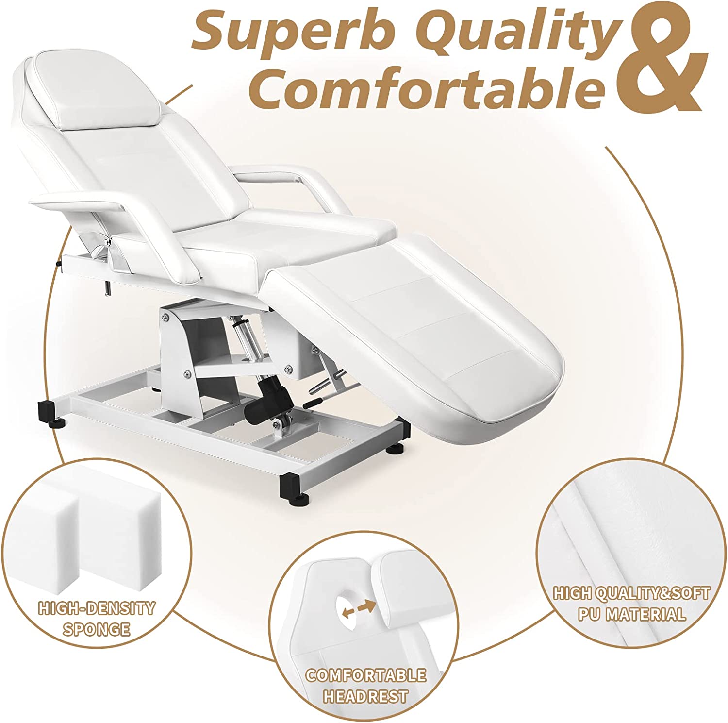 OmySalon 72in Electric Height Remote Adjustable Facial Massage Bed w/Hydraulic Rotating Stool