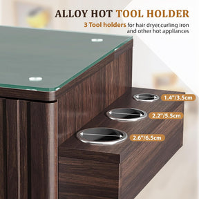 OmySalon SCGFD Modern Retro Salon Styling Station with Glass Top, 4 Drawers & 3 Hot Tool Holders