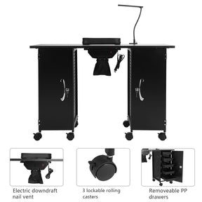 OmySalon MT LED Light Nail Manicure Table w/Electric Downdraft Vent & Wrist Rest