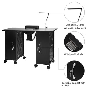 OmySalon MT LED Light Nail Manicure Table w/Electric Downdraft Vent & Wrist Rest
