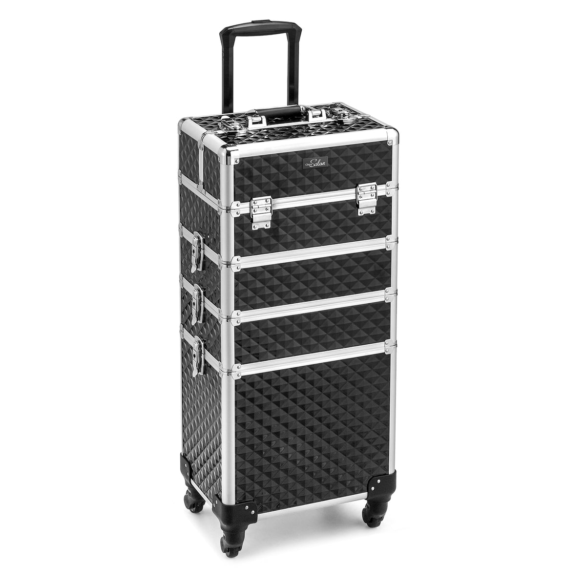 OmySalon 4-in-1 Aluminum Lockable Rolling Makeup Train Case