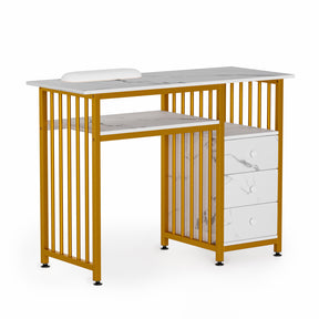 OmySalon MTD Marbling Texture Nail Manicure Table w/Wrist Rest & 2-Tier Desktop 3 Drawers